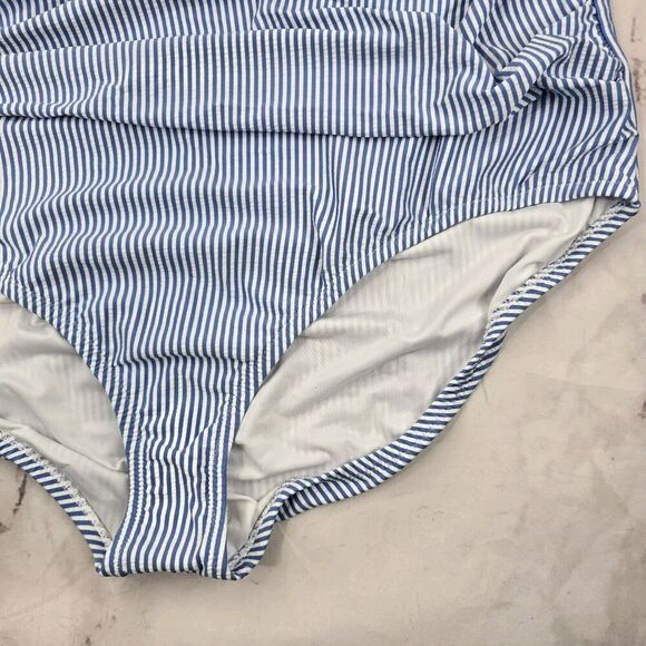 J Crew Swim 24 3X Blue One Piece Bandeau Textured Bikini Striped Seersucker - Picture 3 of 10